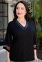 Women's Plus Size Laser Cut V Neck Three Quarter Tulle Detail Sleeve Side Slit Stretchy Viscose Blouse
