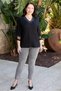 Women's Plus Size Laser Cut V Neck Three Quarter Tulle Detail Sleeve Side Slit Stretchy Viscose Blouse - 8