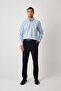 Light Blue Men's Linen Texture Shirt – 100% Cotton, Long Sleeve, Regular Fit, Stand Collar - 4