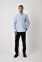 Light Blue Men's Linen Texture Shirt – 100% Cotton, Long Sleeve, Regular Fit, Stand Collar - 2
