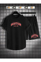 Men's Black 2-Piece Oval Suit T-Shirt & Shorts Combed Cotton Fabric Boston Red Print