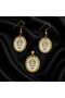 Roséline Gold Detailed Rose Motif Handmade Earrings and Pendant Set (Without Chain) - 4