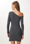 Women's Smoked Boat Neck Gathered Mini Knitted Dress Ub00442 - 7