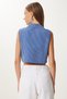 Women's Navy Blue White Pocket Crop Woven Shirt Cr00526 - 5
