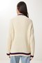 Women's Cream V-Neck Stripe Detailed Knitwear Cardigan Pf00085 - 4