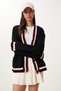 Women's Black V-Neck Stripe Detailed Knitwear Cardigan Pf00085 - 3