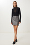 Women's Gray Patterned Slit Mini Faux Leather Skirt Gp00028