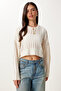 Women's Cream Openwork Crop Knitwear Sweater MT00147 - 3