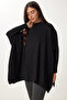 Women's Black Side Slit Oversize Poncho Sweater YY00005 - 2