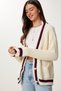 Women's Cream V-Neck Stripe Detailed Knitwear Cardigan Pf00085 - 2