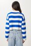 Women's White Blue Stylish Buttoned Collar Striped Crop Knitwear Sweater BV00115 - 5