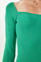 Women's Medium Green Heart Collar Ribbed Knitwear Sweater US00738 - 4