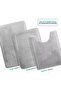 Set of 3 Bathroom Mat Set Toilet Front Plush Soft Washable Light Gray (50x80-40x60-40x50) - 3