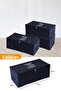 3 Pieces - Small Size Navy Blue Saddlebag with Print Detail 52 X 28 X 21 Cm