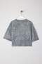 Gri Kalın Pamuklu Yıkamalı Çiçekli Relaxed/Rahat Kalıp Crop Örme T-Shirt TWOSS25TS00131 - 6