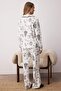 Ekru %100 Pamuklu Kış Desenli Biye Detaylı Örme Pijama Takımı THMAW25PT00038 - 4