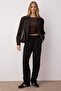 Siyah Wide Leg/Geniş Paça Pileli Dokuma Kumaş Pantolon TWOSS21PL0155 - 4