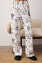 Ekru %100 Pamuklu Kış Desenli Biye Detaylı Örme Pijama Takımı THMAW25PT00038 - 3