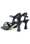 Roseline Plus Black Satin Open Front and Back Stone Buckle Goblet Heeled Evening Dress Shoes - 6