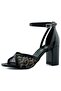 Charlotte Black Leopard Cross Strap Mesh Thick Heeled Elegant Evening Dress Shoes - 2