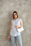 Zero Sleeve Light Blue Striped Cotton Linen Women's Shirt - 7