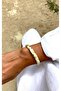 Cream Flower Patterned Enamel Gold Handcuffs - 4