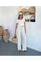 Women's Seersucker Fabric Side Adjustable Blouse Pants Set - 2