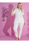 Women's Pajama Set Comfortable Summer Cotton White Striped – Large Size, Short Sleeve, Set of 2 - 2