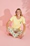 Women's Pajama Set Lightweight & Breathable: Yellow Floral Print Cotton - Short Sleeve, Button-Down Collar - 3