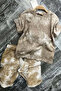 Boy's New York Text Print and Sunken Pattern Combed Cotton T-Shirt Brown Shorts Set