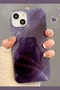 iPhone 13/14/15 Case Feather Marbling Pattern Shock Absorbing Purple Color Silicone Protective Cover - 5