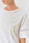 Crew Neck White Regular Cotton Knitted T-Shirt with Sleeve and Processing Detail - 5
