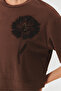 Brown Crop Modal Blended Knitted T-Shirt with Embroidery Detail - 4