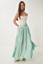 Wrinkle Effect Flared Woven Skirt Green Lus0123 - 3