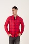 Red_Lacquered Blue Cotton Lycra Plaid Slim Fit Shirt - 3
