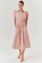 Balloon Sleeves Waist Seat Cotton Midi Length Shirt Dress