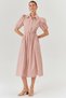 Balloon Sleeves Waist Seat Cotton Midi Length Shirt Dress - 2
