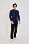 Slim Fit Navy Blue High Collar Hidden Placket Cotton Men's Shirt - 7