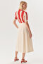 Midi Length Beige Skirt with Double Thin Belt Detail - 3