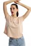 Women's Crew Neck Printed Crop T-Shirt Beige - 3
