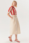 Midi Length Beige Skirt with Double Thin Belt Detail - 2