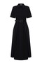 Shirt Collar Short Sleeve Waist Fitted Midi Length Black Dress with Belt - 7