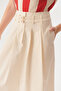 Midi Length Beige Skirt with Double Thin Belt Detail - 4