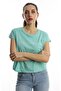 Women's Crew Neck Printed Crop T-Shirt Turquoise - 2