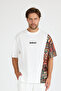 Men's White Front and Sleeve Garnished T-Shirt Oversize