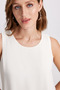 Women's White Front Lined Sleeveless Slim Fit Casual Stylish Chiffon Blouse - 5