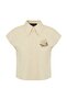Light Yellow Cotton Crop Shirt with Embroidery Detail - 6