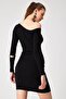 Black Camisole Asymmetrical Collar Long Sleeve Mini Dress - 5