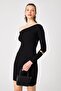Black Camisole Asymmetrical Collar Long Sleeve Mini Dress - 4