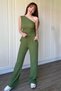 One Shoulder Seersucker Khaki Suit - 8